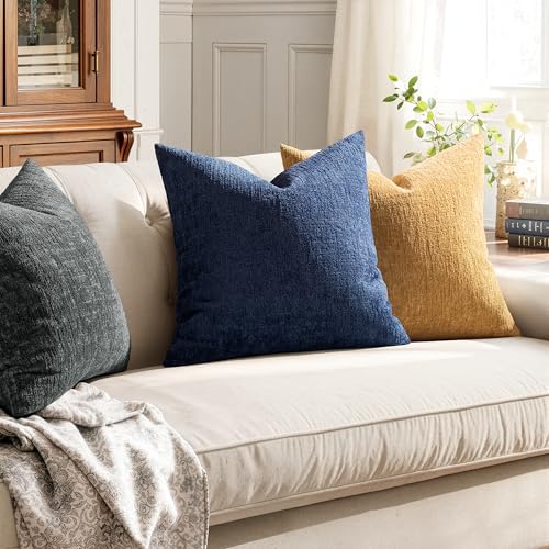 MIULEE Fall Couch Pillow Covers Textured Chenille 18x18 Mustard Yellow - color: Mustard Yellow, size: 18" x 18" (Pack of 2)