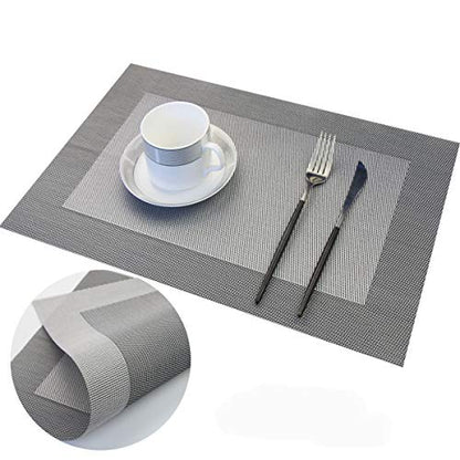 PIGCHCY Placemats Vinyl Washable Table Mats Elegant Non-Slip Placemats for Dinner Table Set of 4 (Silver) - color: Box2: Deep Silver, size: 4 Placemats