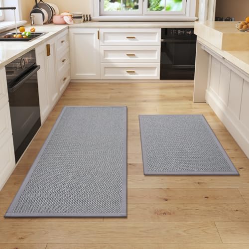 Kitchen Rugs Set of 2 PCS Non Slip Washable Grey 17"x30"+17"x47" - color: Grey, size: 17"x30"+17"x47"