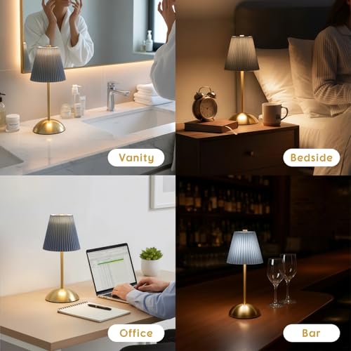 Set of 2 Small Rechargeable Lamp Cordless, LED Battery Table Lamp - color: Gray-Blue