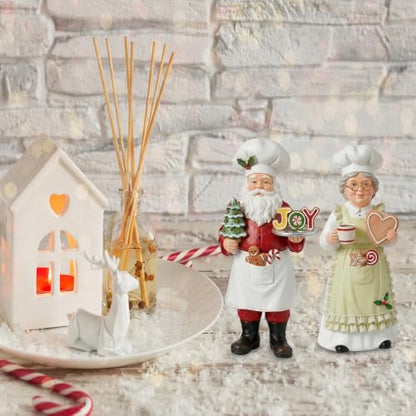Yuntau 2 Pcs Chef Santa & Mrs. Claus Christmas Figurines Decor Wooden Christmas Chef Santa Statues Table Ornament Holiday Xmas Decor Gift for Kitchen Mantel Home Decoration Party Supplies Decoration - style: Chef Santa