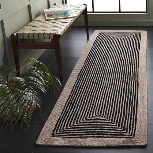 SAFAVIEH Braided Runner Rug 2'3"x8', Wool Beige & Black BRD904B - color: Beige/Black, size: 2'3" x 8' (Runner)