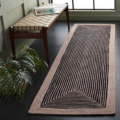 SAFAVIEH Braided Runner Rug 2'3"x8', Wool Beige & Black BRD904B - color: Beige/Black, size: 2'3" x 8' (Runner)