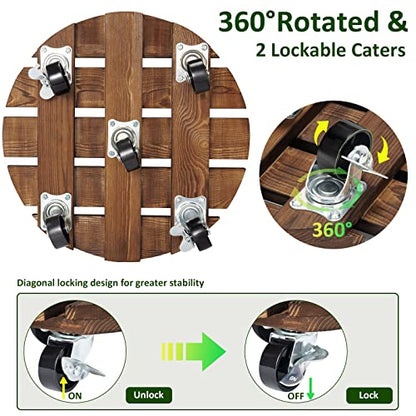 Yangbaga 2pack Plant Caddy 12’’Wood Duty Rolling Plant Stand with 2 360° Lockable Caster Wheels,Indoor Outdoor on Roller Patio/Flower Pot/Succulent Pots