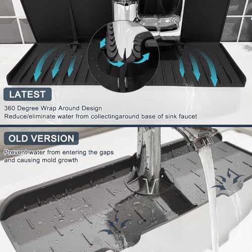 Silicone Sink Splash Guard Behind Faucet, Faucet Mat Backsplash Guard Black - color: Black, size: 14.4x8.8 inch