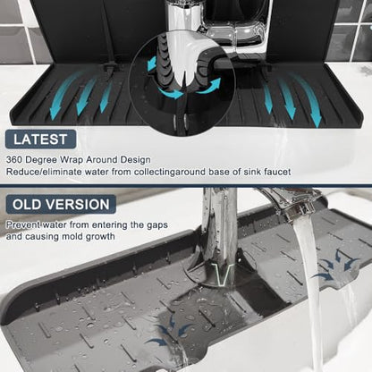 Silicone Sink Splash Guard Behind Faucet, Faucet Mat Backsplash Guard Black - color: Black, size: 14.4x8.8 inch