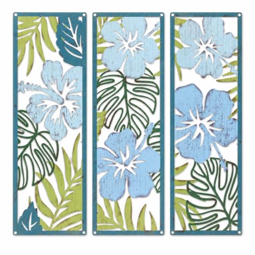 pechpell 3 Pcs Metal Tropical Bathroom Wall Art for Above Toilet Home Decor - color: Green Blue