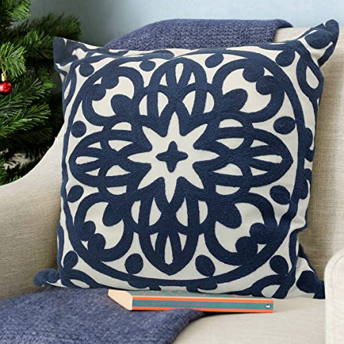 Alysheer Embroidered Decorative Throw Pillow Cover 18"x 18", 1pc Navy Blue - color: Navy, size: 18" x 18" (Pack of 1)