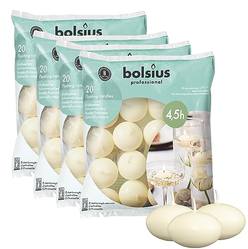 Bolsius Unscented 1.75" Floating Candles – Set of 80 Ivory Floating Candles – Cute and Elegant Burning Candles – Candles with Nice and Smooth Flame – Party Accessories - size: 1.75 Inch, style: 4 Pack
