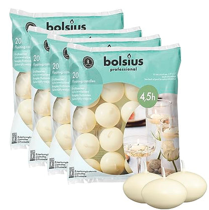 Bolsius Unscented 1.75" Floating Candles – Set of 80 Ivory Floating Candles – Cute and Elegant Burning Candles – Candles with Nice and Smooth Flame – Party Accessories - size: 1.75 Inch, style: 4 Pack