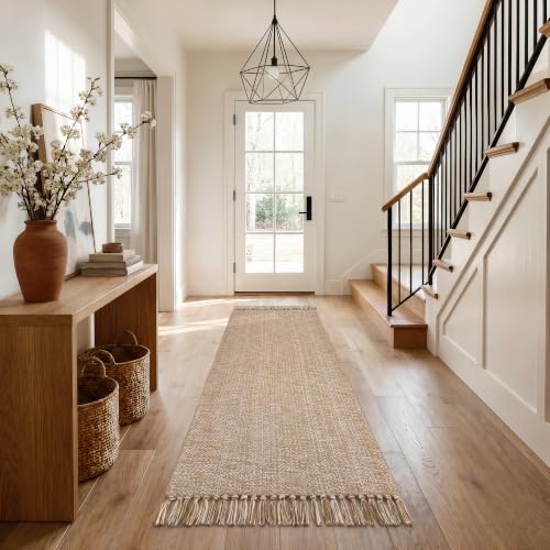Collive Boho Hallway Runner Rug, 2.6' x 7' Washable Bathroom Mats - color: Tan/Cream, size: 2.6' x 7' (Rectangular)