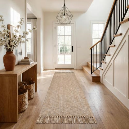 Collive Boho Hallway Runner Rug, 2.6' x 7' Washable Bathroom Mats - color: Tan/Cream, size: 2.6' x 7' (Rectangular)