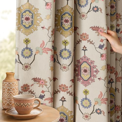 Boho Floral 100% Grommet Blackout Curtains 84 Inch 2 Panels - color: Colorful, size: 52"W x 84"L (Pack of 2)