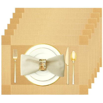 Gold Vinyl Placemats Set of 6, Heat Resistant Table Placemats - color: Gold