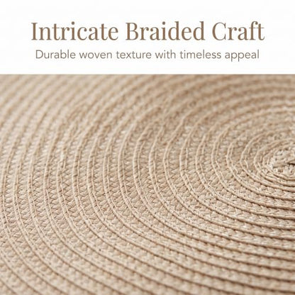 20 Pcs 15 Inch Round Woven Placemats, 38cm Braided Place Mats Heat Resistant for Kitchen Dining Party Table Decor, Beige