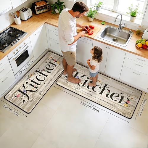 Kitchen Rugs and Mats Non Slip, Farmhouse Floral Kitchen Mats for Floor, Machine Washable Comfort Cushioned Soft Faux Wool Runner Rugs for Sink, Laundry Room, Office, Hallway, 20"x47" - color: Farmhouse Kitchen Mat, size: 1'8" x 3'11" (Runner)