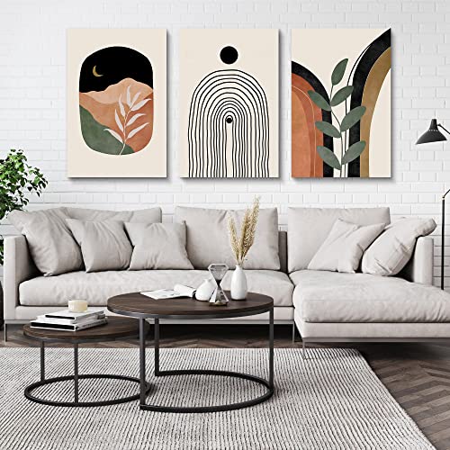 Boho Wall Art Set of 3, Mid Century Modern Canvas Wall Painting, Neutral Abstract Geometric Prints for Bedroom, Bathroom, Living Room, Office - color: Boho Prints-2, size: 20x30inchx3pcs