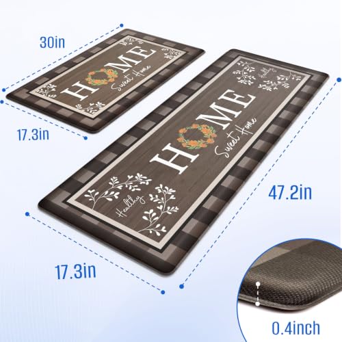 Kitchen Mats 2PCS, Anti Fatigue Rugs, 17.3x30+17.3x47.2in,Brown - color: Brown, size: 17.3’’x 30’’+ 17.3’’x 47.2’’