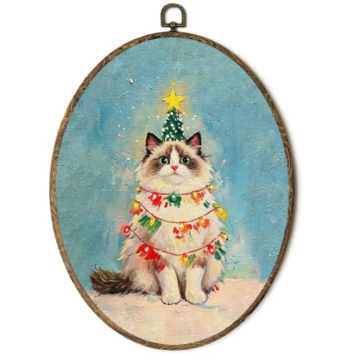 OINDADE Funny Christmas Ragdoll Cat Owner Gifts Oval Wall Art Hanging Decor - color: Christmas Ragdoll Cat