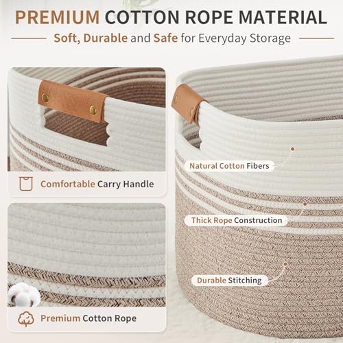 Laundry Hamper with Handles, 72L Rope Laundry Basket, Light Brown & White - color: Light Brown & White, size: 72L