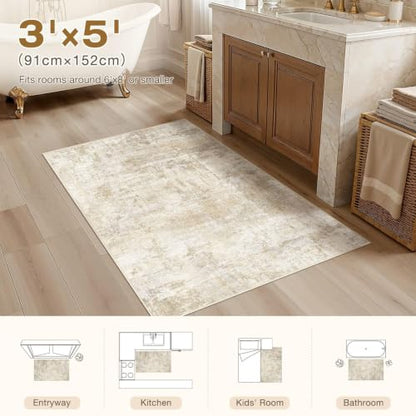 cotiled 3x5 Area Rugs Entryway: Washable Abstract Rug Beige - color: Beige, size: 3' x 5' (Rectangular)