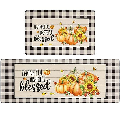 Pauwer Fall Kitchen Rugs Set of 2, Pumpkin Anti Fatigue Kitchen Mats - color: Thankful