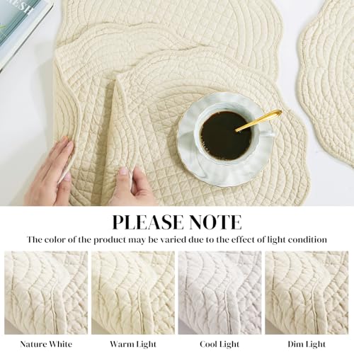 HOMBYS Quilted Placemats Set of 4 Washable Round Placemats for Kitchen Table-100% Cotton Fabric Round Table Mats, (Flax) - color: Flax