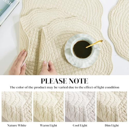 HOMBYS Quilted Placemats Set of 4 Washable Round Placemats for Kitchen Table-100% Cotton Fabric Round Table Mats, (Flax) - color: Flax