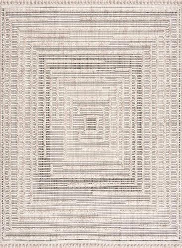 Hauteloom Lyre Living Room, Bedroom Area Rug - Geometric, Solid & Striped - Charcoal, Cream, Beige - 2'7" x 4' - color: Charcoal, Cream, Beige / Lunao, size: 2'7" x 4' (Rectangular)
