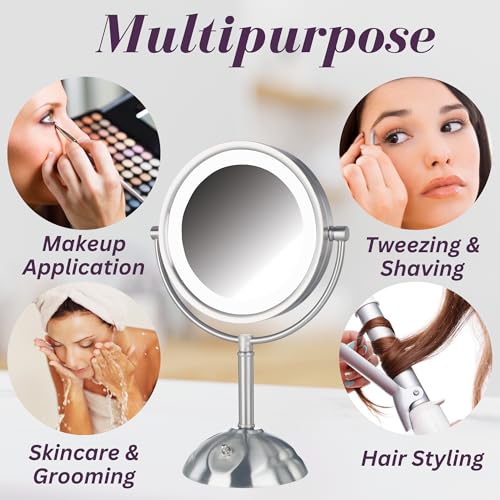 JERDON Lighted Makeup Mirror with 8X Magnification - Nickel - HL8808NL - color: Nickel