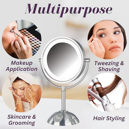 JERDON Lighted Makeup Mirror with 8X Magnification - Nickel - HL8808NL - color: Nickel