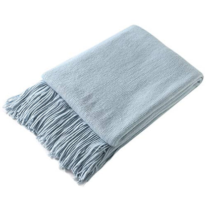 Homiest Pale Blue Knitted Throw Blanket with Fringe, 50x60 Inch - color: Baby Blue, size: 50" x 60"