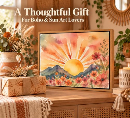 Framed Boho Sun Canvas Wall art - color: Framed, size: 24"L x 16"W