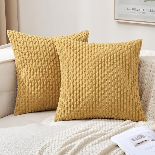 MIULEE Decorative Throw Pillow Covers 16x16 Gold Textured Corduroy - color: Gold, size: 16" x 16" (Pack of 2)