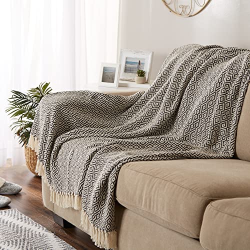 DII Rustic Farmhouse Double Diamond Woven Throw, 50x60, Mineral - color: Black, size: 50x60"