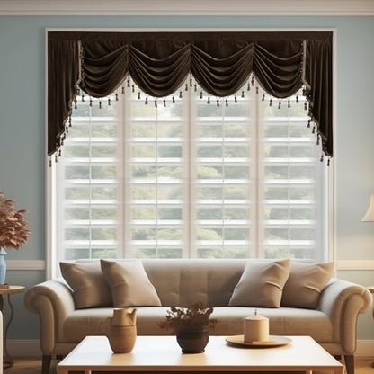 StangH Extra Wide Brown Waterfall Valance Curtain W98 inches, 1 Panel - color: Brown, size: 98"W x 40"L (Pack of 1)