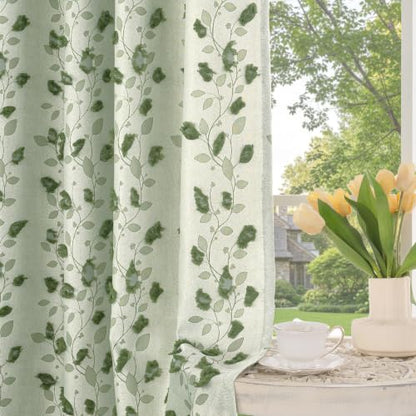 BGment Green Leaf Curtains for Living Room 84 inches Long - 2 Panels - color: Green, size: 52"W x 84"L (Pack of 2)