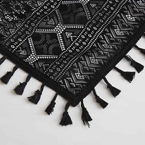 Black Boho Sheer Lace Window Curtains with Tassel, 40" Wx84 Lx2 - color: Black, size: 40"W x 84"L (Pack of 2)