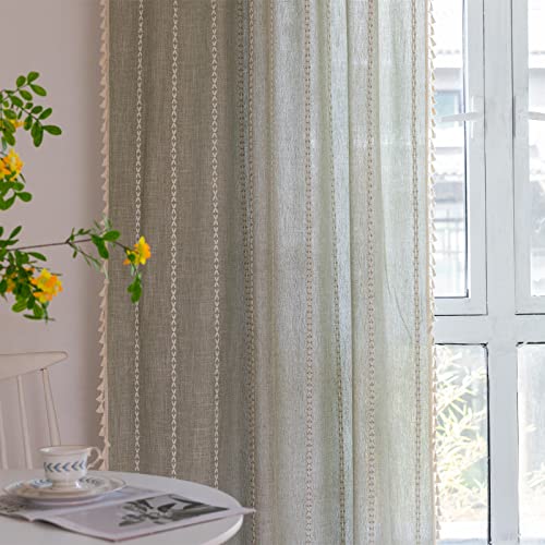 RoomTalks Sage Green Boho Farmhouse Curtains for Bedroom Living Room 84 Inch Length French Country Spring Cute Textured Window Curtain Panels Striped Bohemian Chic Tassel Draperies, 84’’L x 52’’W - color: Sage Green, size: 52"W x 84"L (Pack of 2)