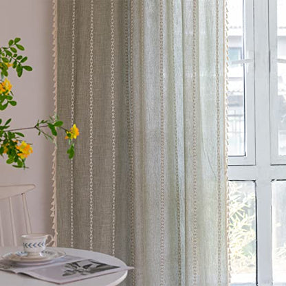 RoomTalks Sage Green Boho Farmhouse Curtains for Bedroom Living Room 84 Inch Length French Country Spring Cute Textured Window Curtain Panels Striped Bohemian Chic Tassel Draperies, 84’’L x 52’’W - color: Sage Green, size: 52"W x 84"L (Pack of 2)