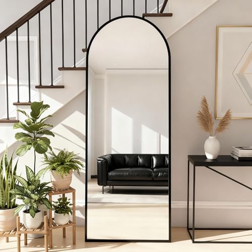 Arched Full Length Mirror 56"x15" Black | Aluminum Frame Shatterproof Glass, Freestanding Leaning Wall Mounted Mirror for Bedroom Living Room Entryway, Modern - color: Black, size: 56"L x 15"W