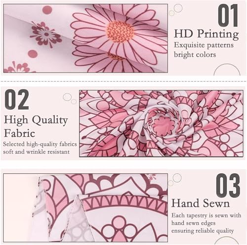 Pink Mandala Tapestry for Bedroom Aesthetic, Boho Art Large Wall Hanging - color: A Pink Mandala Tapestry, size: 90"L x 71"W