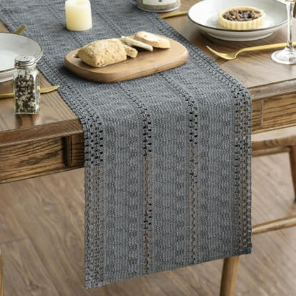 Artoid Mode Dark Grey Woven Farmhouse Hollow Table Runner 12x36 Inch - color: Dark Grey, size: 12" x 36", Table Runner