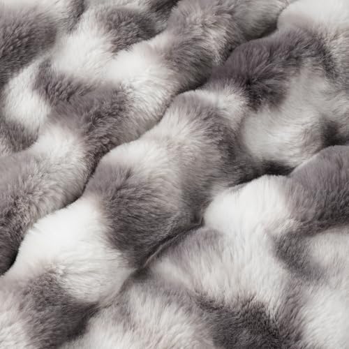 Amélie Home Faux Fur Throw Blanket, Ultra Soft Fuzzy Plush Bubble Blanket for Couch, Bed & Living Room, 60"x80", Tie-dye Grey - color: Tie-dye Grey, size: 60" x 80"