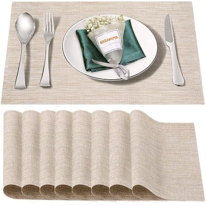 Beige White Vinyl Placemats Set of 8,Washable PVC Table Mats | Heat resistant, stain resistant non slip vinyl place mats, washable beige white table placemats for dining table - color: Beige-a, size: 8PCS 12"Wx18"L