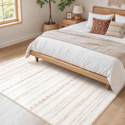 Nakagishi Boho 4x6 Area Rug Living Room Rugs Machine Washable Beige/Brown - color: Beige Brown, size: 4' X 6' (Rectangular)