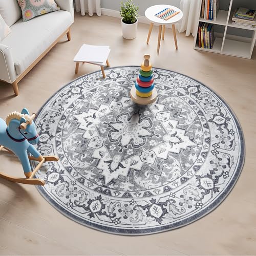 Lessymo 4FT Washable Round Area Rugs for Living Room, Non Slip Circle Rugs - color: Grey Beige, size: 4' (Round)