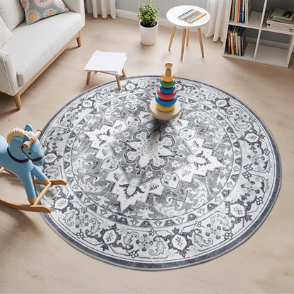 Lessymo 4FT Washable Round Area Rugs for Living Room, Non Slip Circle Rugs - color: Grey Beige, size: 4' (Round)
