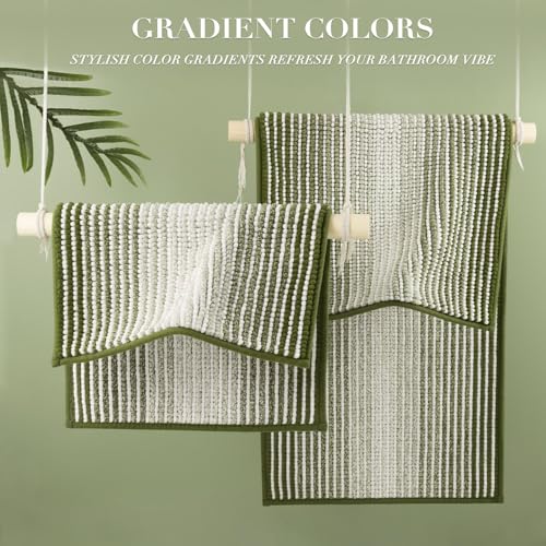 BSICPRO Bathroom Rugs Sets 2 Piece, Non Slip Striped Bath Mats, Sage - color: Sage, size: 20" x 32" Plus 16" x 24"