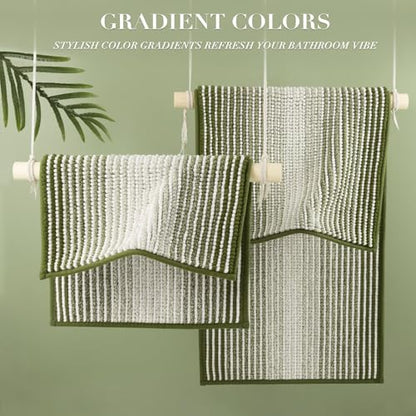 BSICPRO Bathroom Rugs Sets 2 Piece, Non Slip Striped Bath Mats, Sage - color: Sage, size: 20" x 32" Plus 16" x 24"